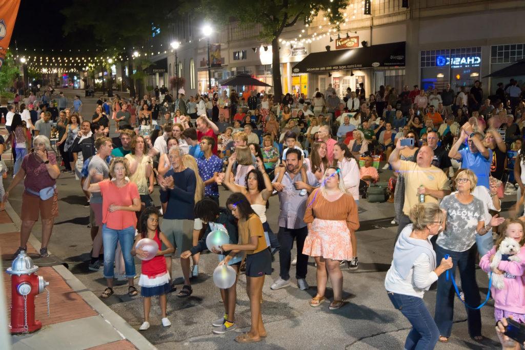 People dancing to Arena Rock downtown